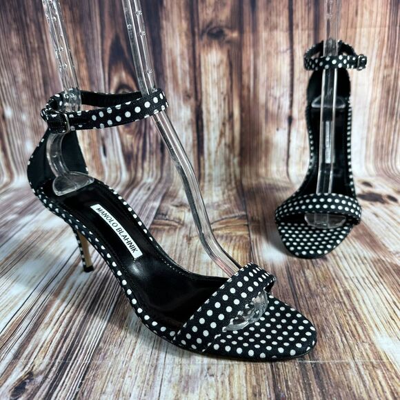 Manolo Blahnik Shoes - Manolo Blahnik CHAOS Sz EU 40 US 10 Black White Polka Dot High Heel Sandal Shoes